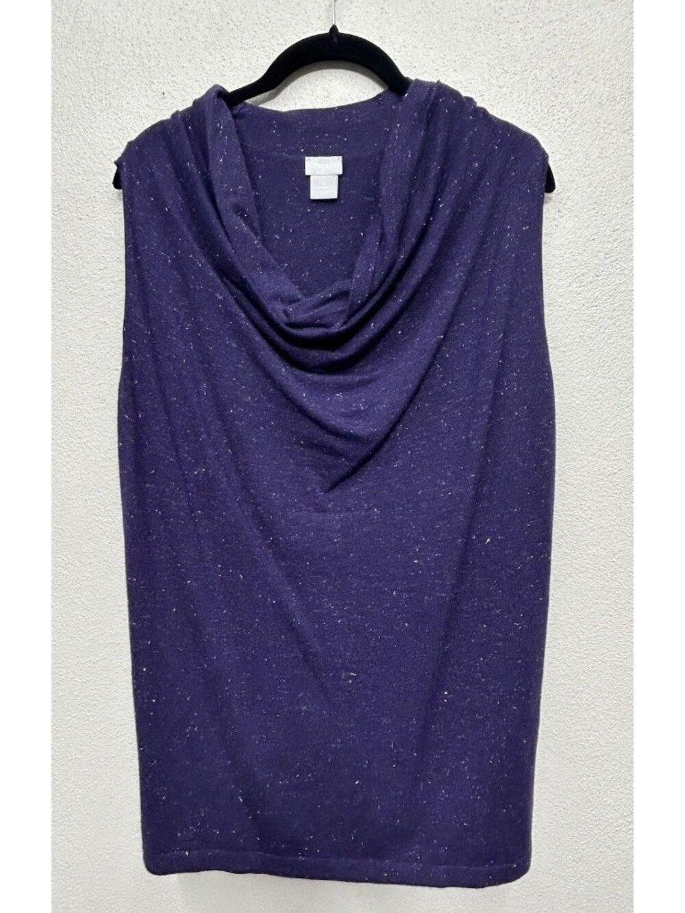 Chicos Cashmere Blend Sleeveless Layering Sweater Sz 2 US Large Purple Metallic